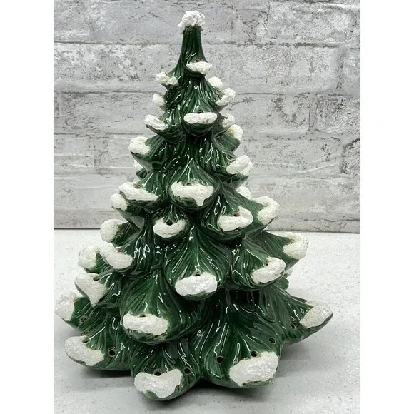 Atlantic Mold Ceramic Christmas Tree 14”NO BASE Evergreen Snow Flocked Vintage